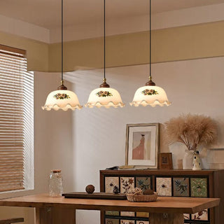 Floral Patterned Glass Pendant Light-Neutral Decor