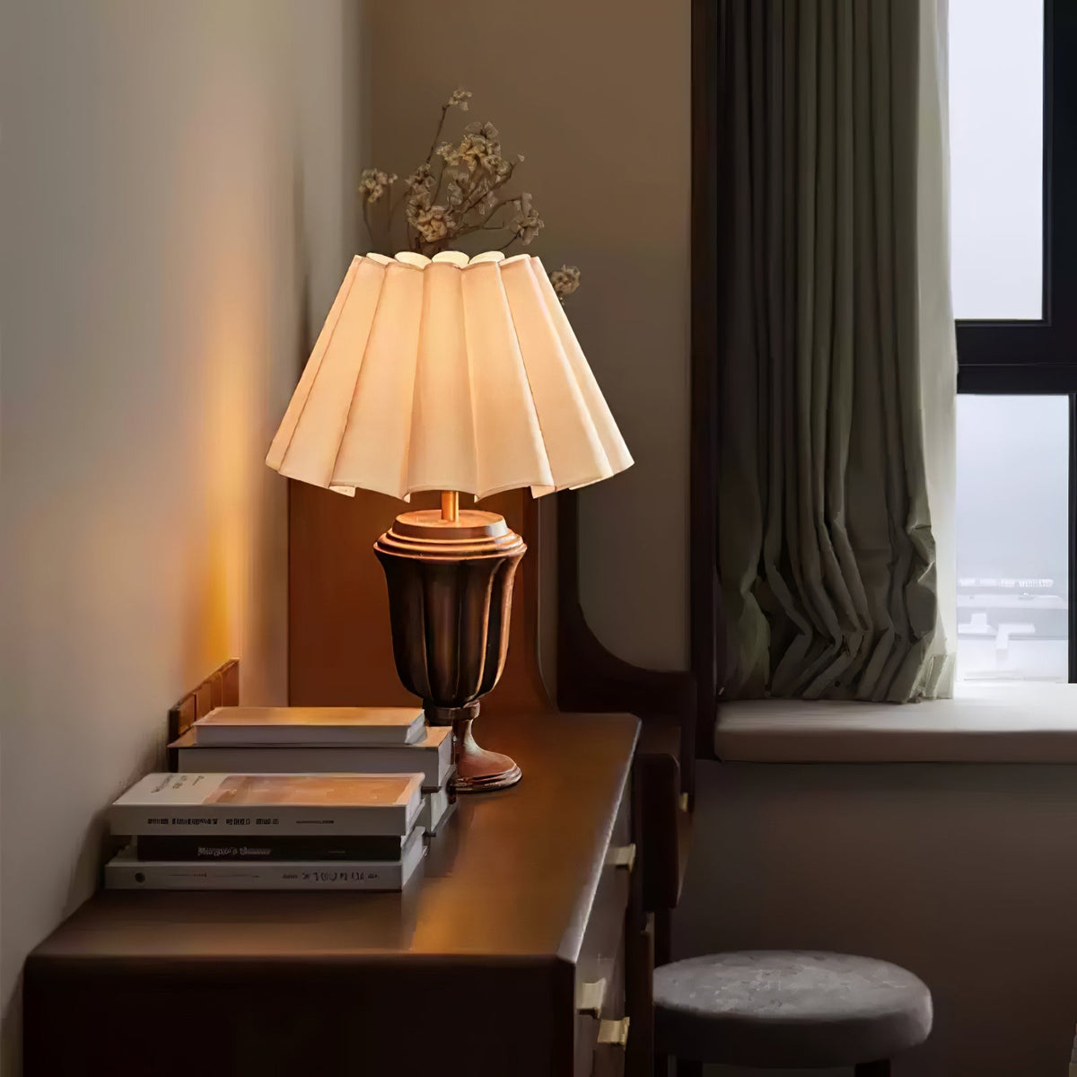 Vireo Lampe de Table en Bois Et Tissu
