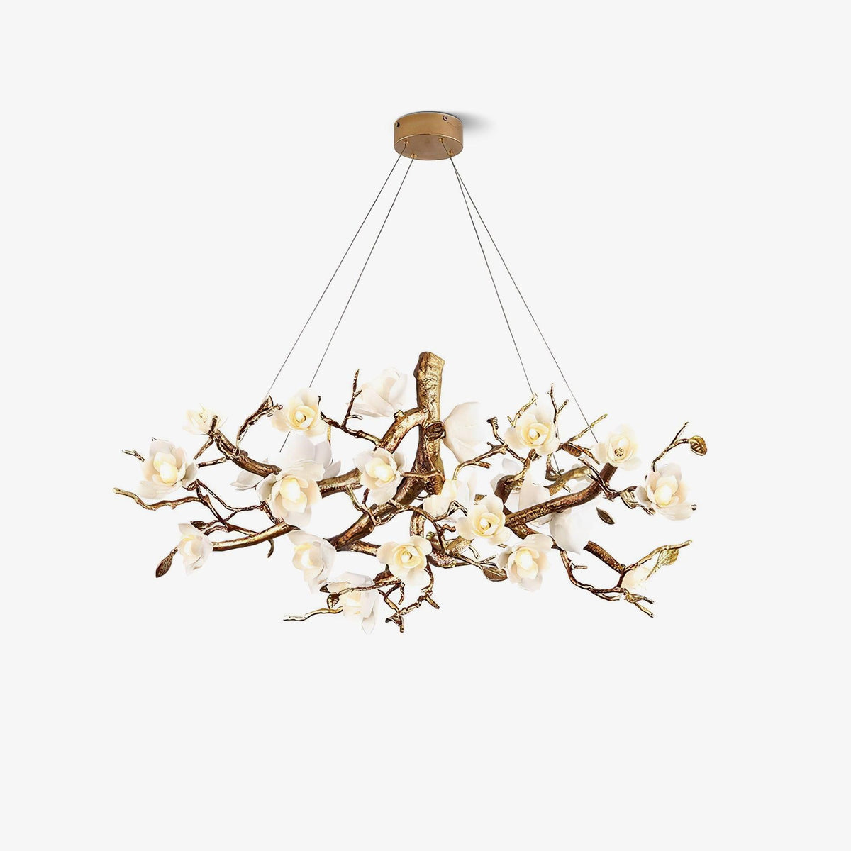 Hadrelle Lustre en céramique et laiton de luxe postmoderne avec branches fleuries