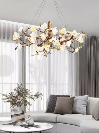Avaros Lustre en céramique et laiton de luxe postmoderne avec branches fleuries