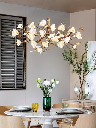 Avaros Lustre en céramique et laiton de luxe postmoderne avec branches fleuries