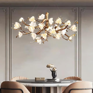 Avaros Lustre en céramique et laiton de luxe postmoderne avec branches fleuries