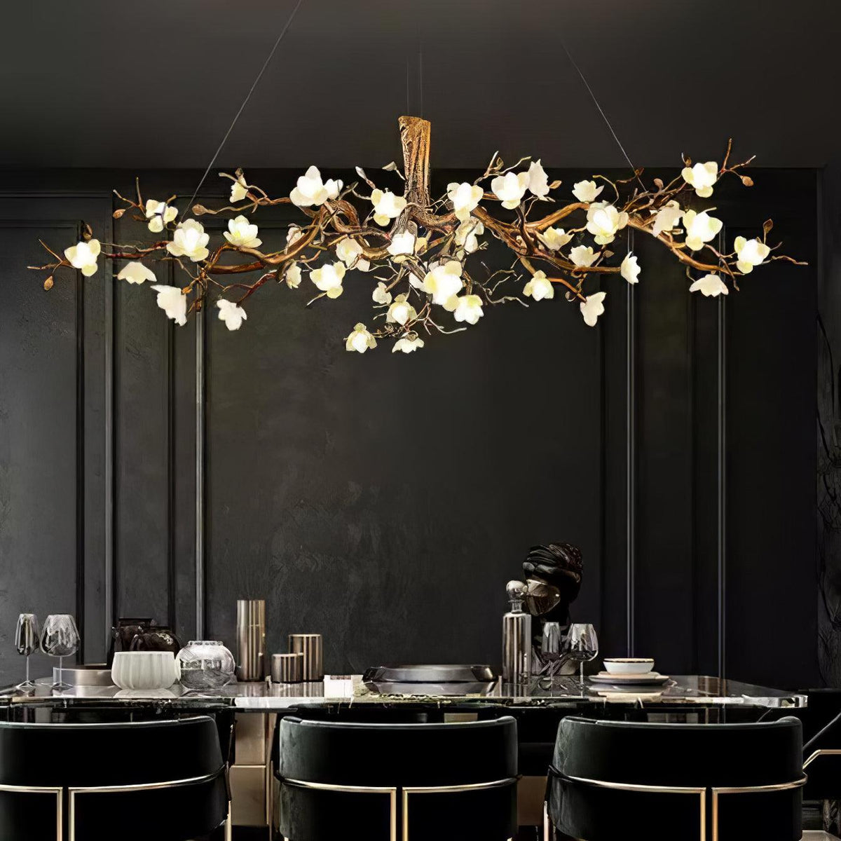 Hadrelle Lustre en céramique et laiton de luxe postmoderne avec branches fleuries