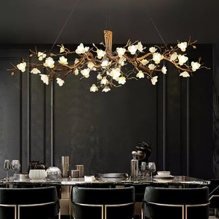 Avaros Lustre en céramique et laiton de luxe postmoderne avec branches fleuries