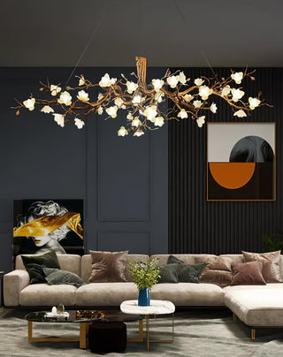 Avaros Lustre en céramique et laiton de luxe postmoderne avec branches fleuries