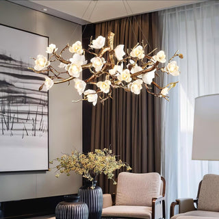 Avaros Lustre en céramique et laiton de luxe postmoderne avec branches fleuries