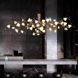 Avaros Lustre en céramique et laiton de luxe postmoderne avec branches fleuries