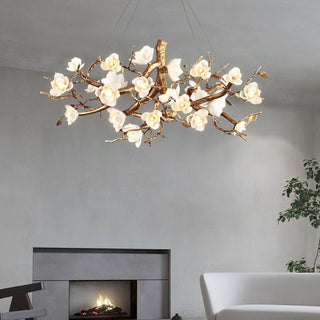 Avaros Lustre en céramique et laiton de luxe postmoderne avec branches fleuries