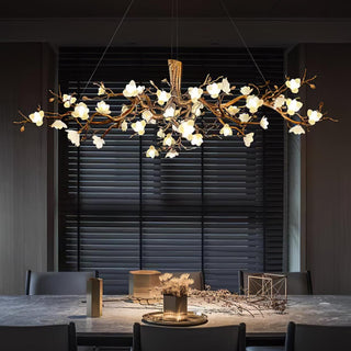 Avaros Lustre en céramique et laiton de luxe postmoderne avec branches fleuries