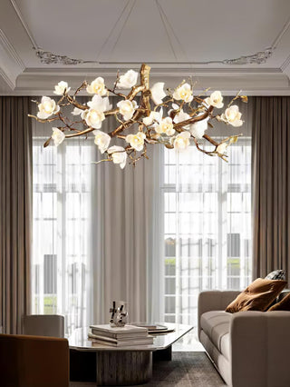 Avaros Lustre en céramique et laiton de luxe postmoderne avec branches fleuries