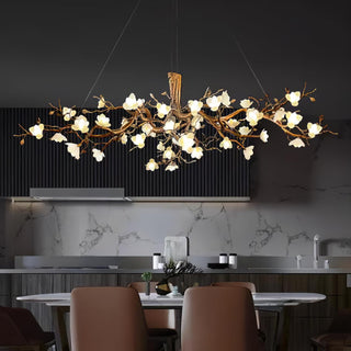 Avaros Lustre en céramique et laiton de luxe postmoderne avec branches fleuries