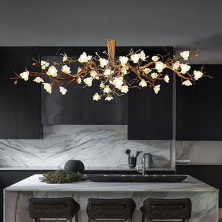 Avaros Lustre en céramique et laiton de luxe postmoderne avec branches fleuries