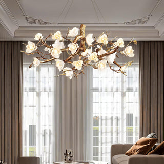 Avaros Lustre en céramique et laiton de luxe postmoderne avec branches fleuries