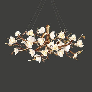 Avaros Lustre en céramique et laiton de luxe postmoderne avec branches fleuries