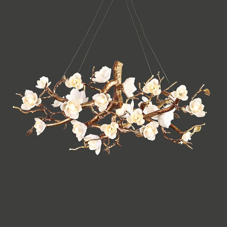 Hadrelle Lustre en céramique et laiton de luxe postmoderne avec branches fleuries