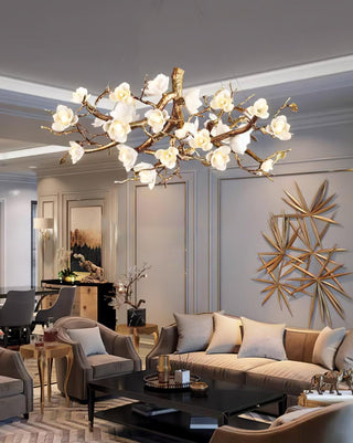 Avaros Lustre en céramique et laiton de luxe postmoderne avec branches fleuries