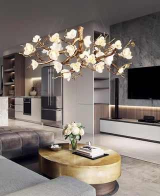 Avaros Lustre en céramique et laiton de luxe postmoderne avec branches fleuries