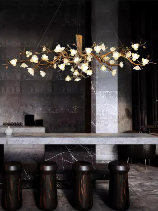 Avaros Lustre en céramique et laiton de luxe postmoderne avec branches fleuries