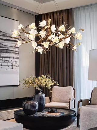 Avaros Lustre en céramique et laiton de luxe postmoderne avec branches fleuries