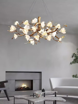 Avaros Lustre en céramique et laiton de luxe postmoderne avec branches fleuries