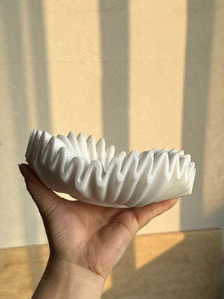 Flute Fold Stone Vessel Storage Tray-Neutral Decor