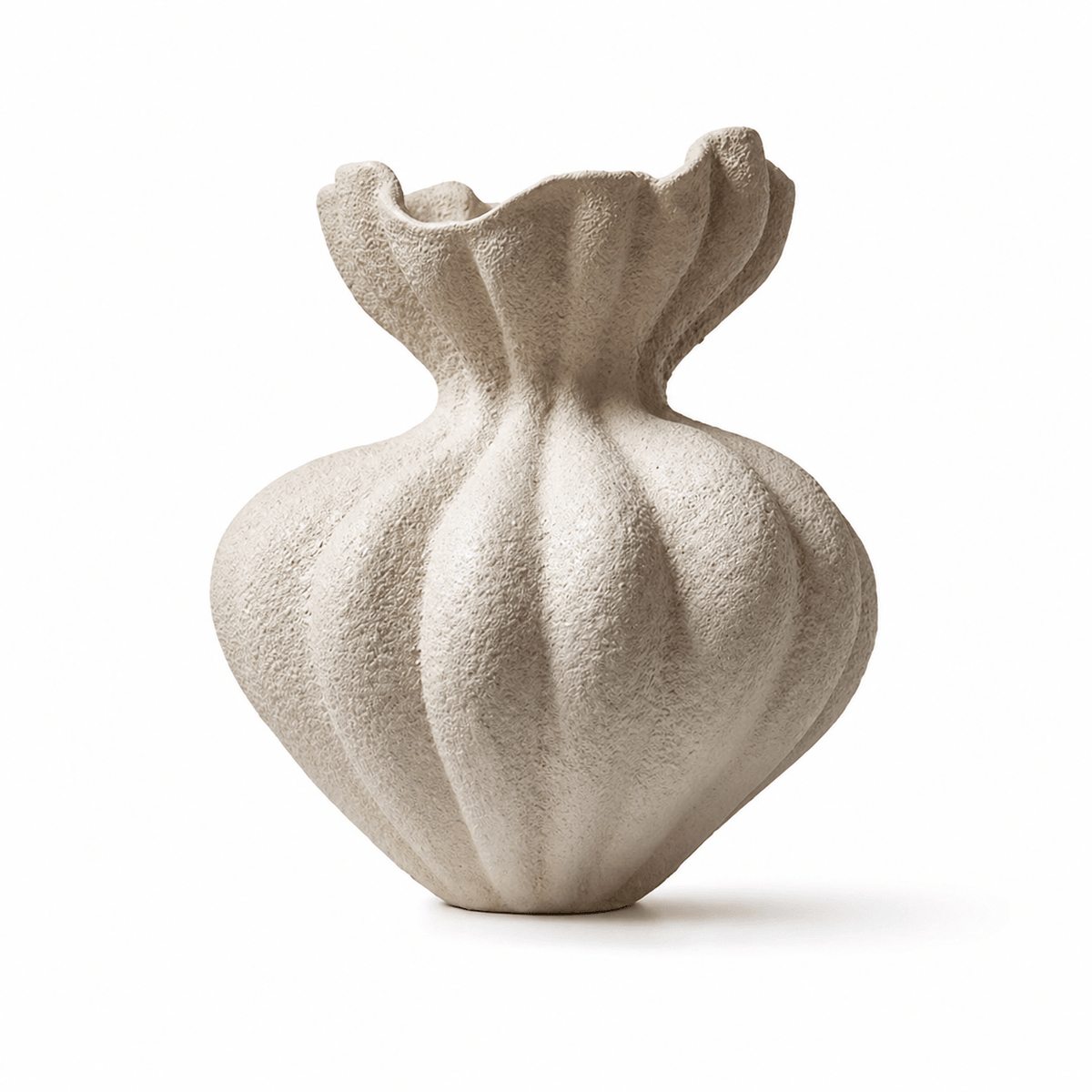 Fluted Bloom Ceramic Vase-Neutral Decor