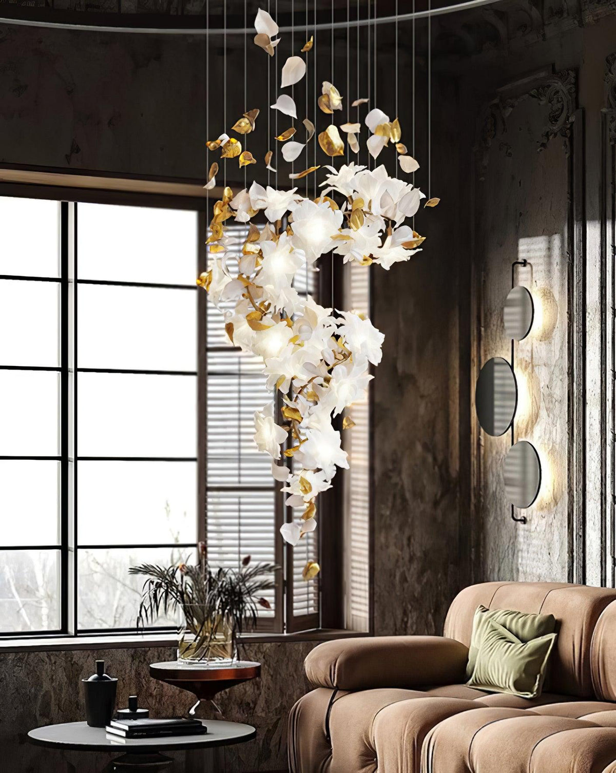 Brenenna Lustre en Laiton Fleurs Volantes et Papillons