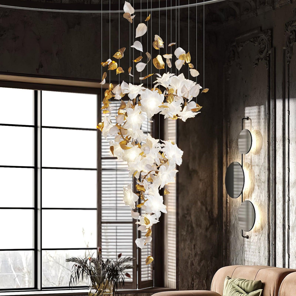 Brenenna Lustre en Laiton Fleurs Volantes et Papillons