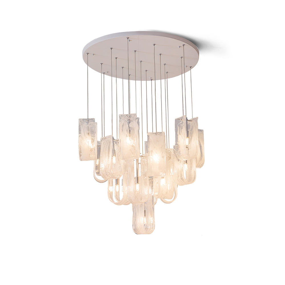 Fontaine Chandelier with cascading sculpted glass pendants.