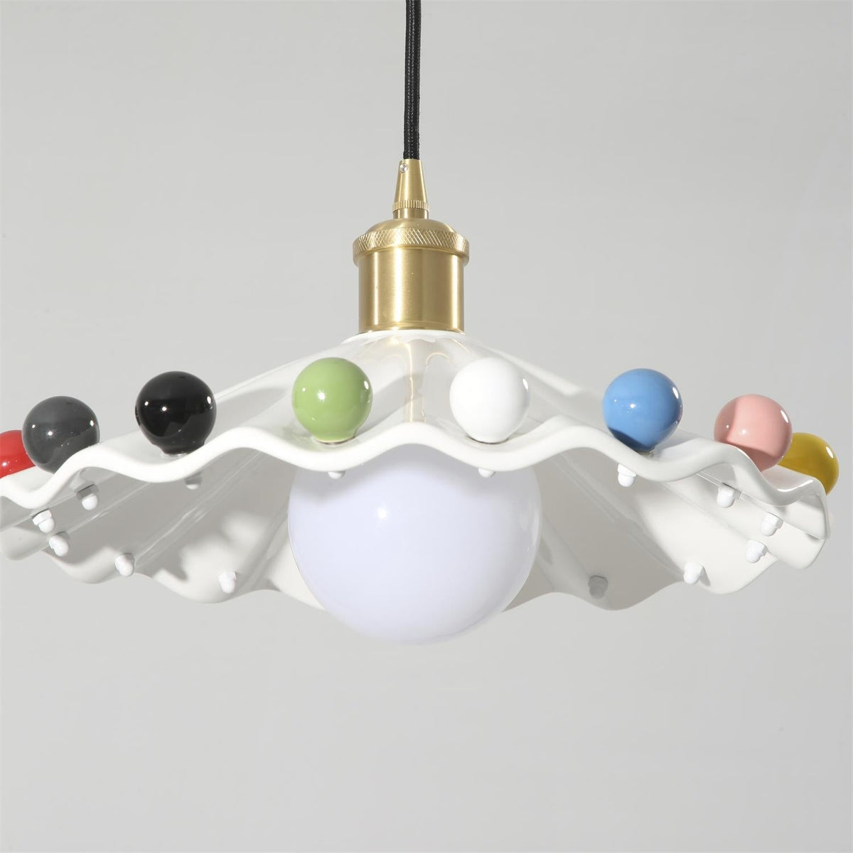 Solvira Pendant Lamp Wavy Ceramic Shade-Neutral Decor