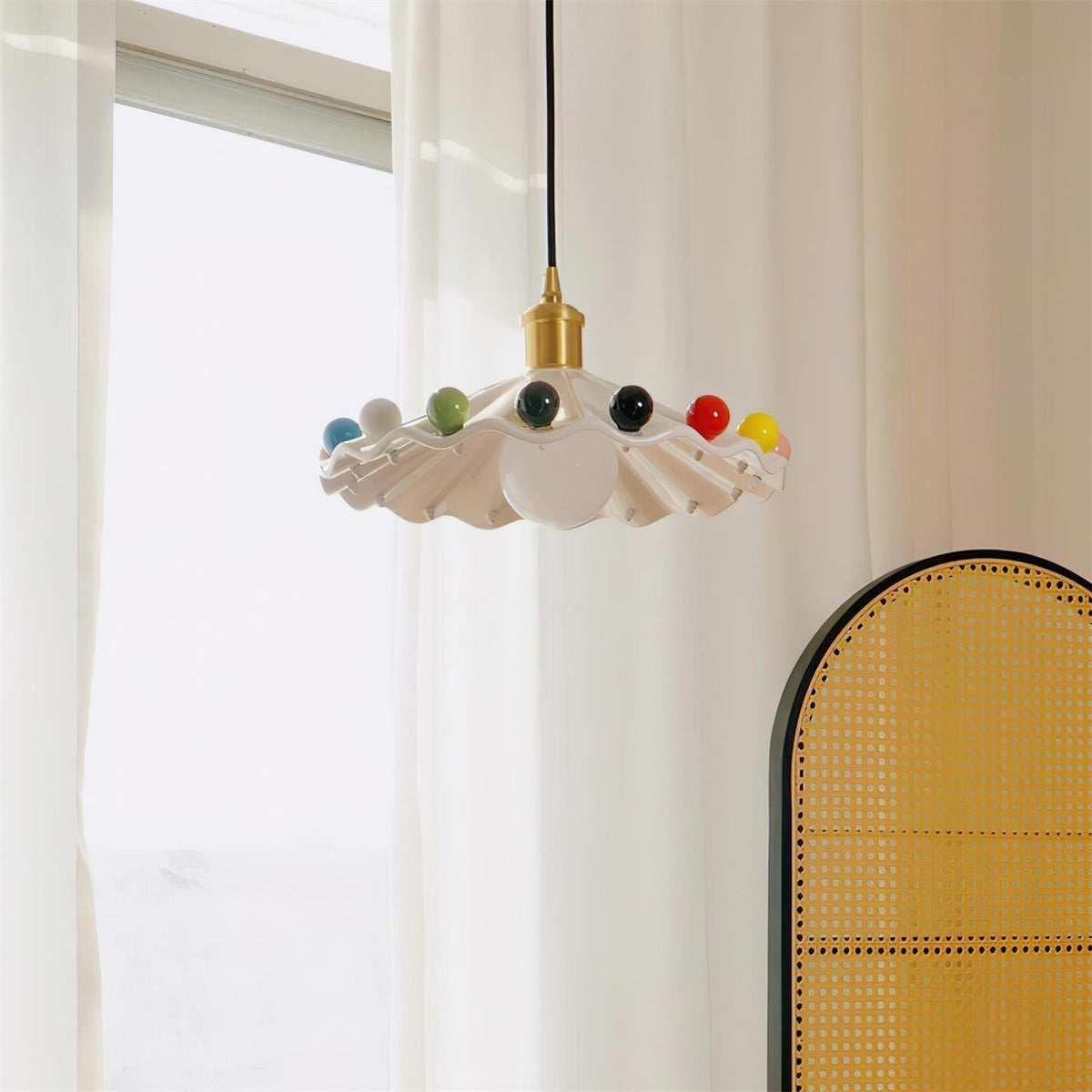 Solvira Pendant Lamp Wavy Ceramic Shade-Neutral Decor