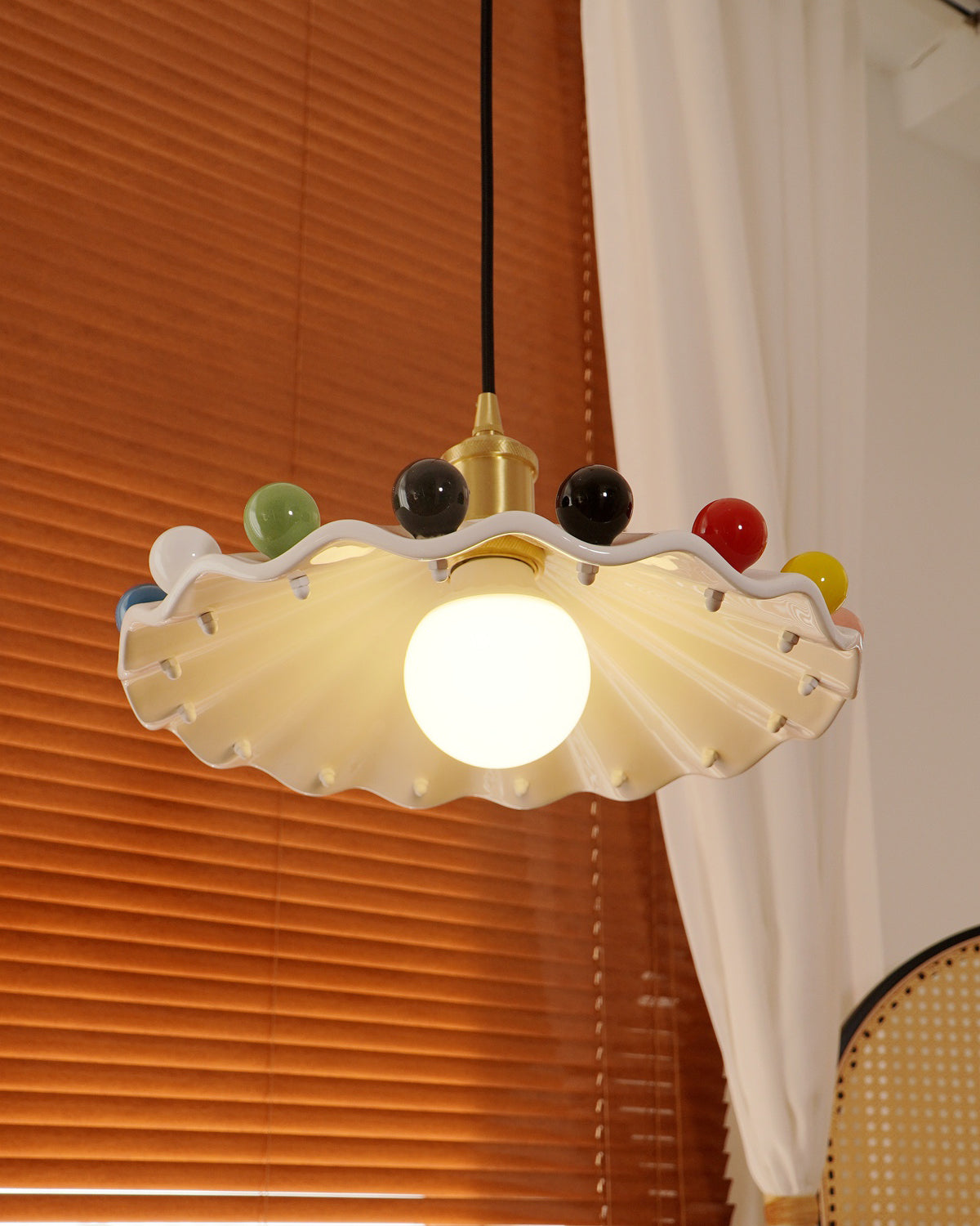 Solvira Pendant Lamp Wavy Ceramic Shade-Neutral Decor