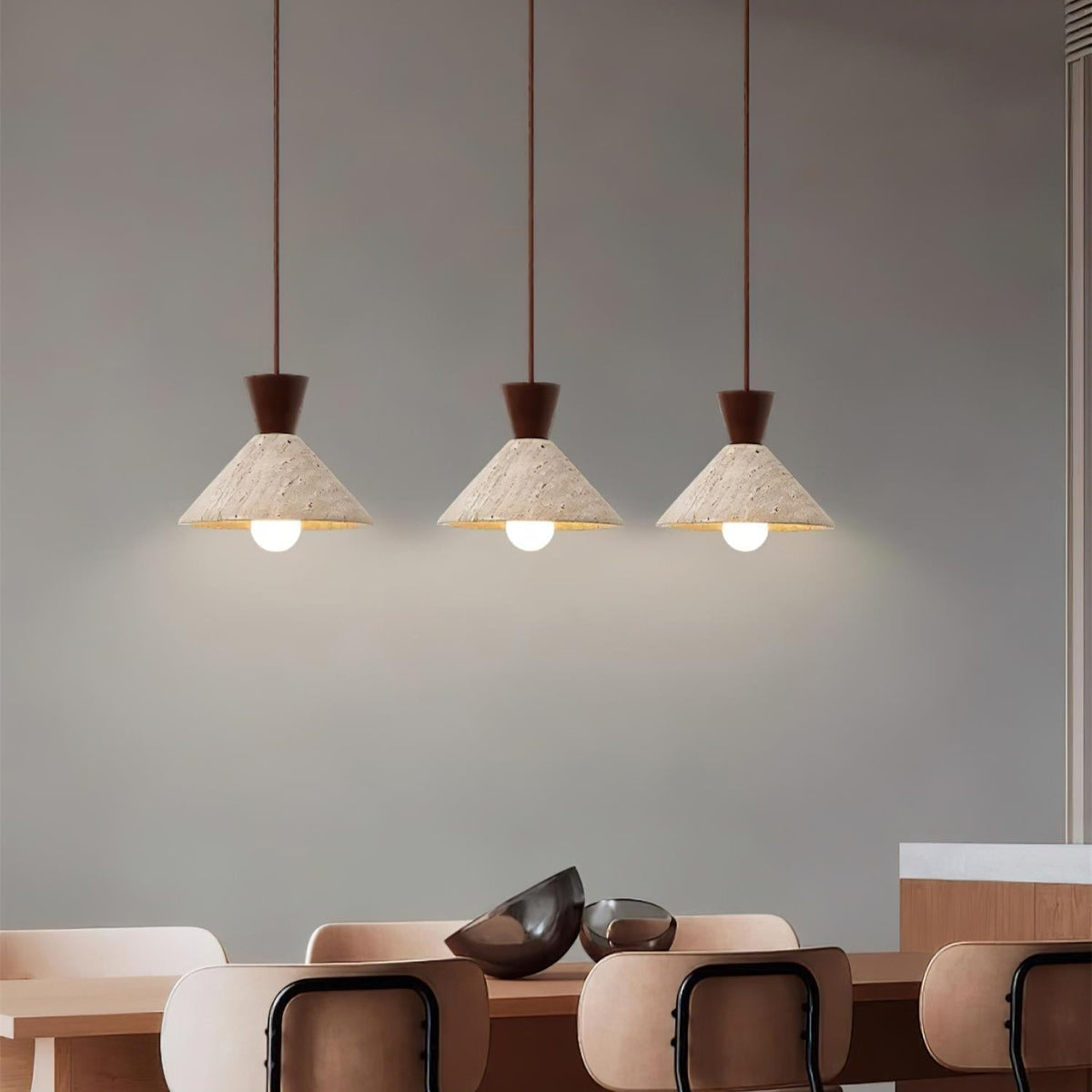 Caliva Pendant Lamp Travertine Hat Shape Natural-Neutral Decor