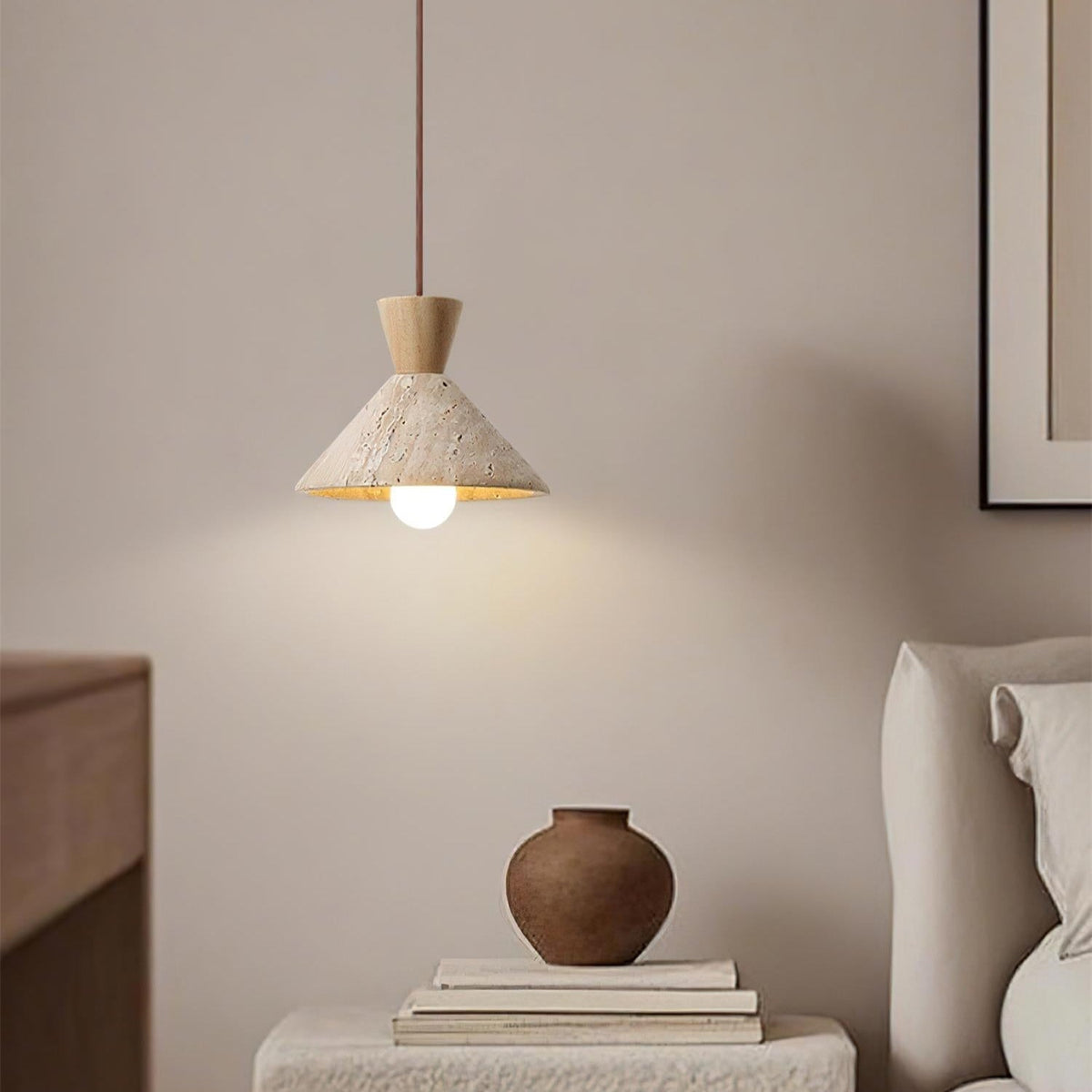 Caliva Pendant Lamp Travertine Hat Shape Natural-Neutral Decor