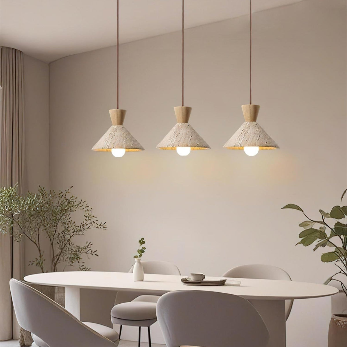 Caliva Pendant Lamp Travertine Hat Shape Natural-Neutral Decor