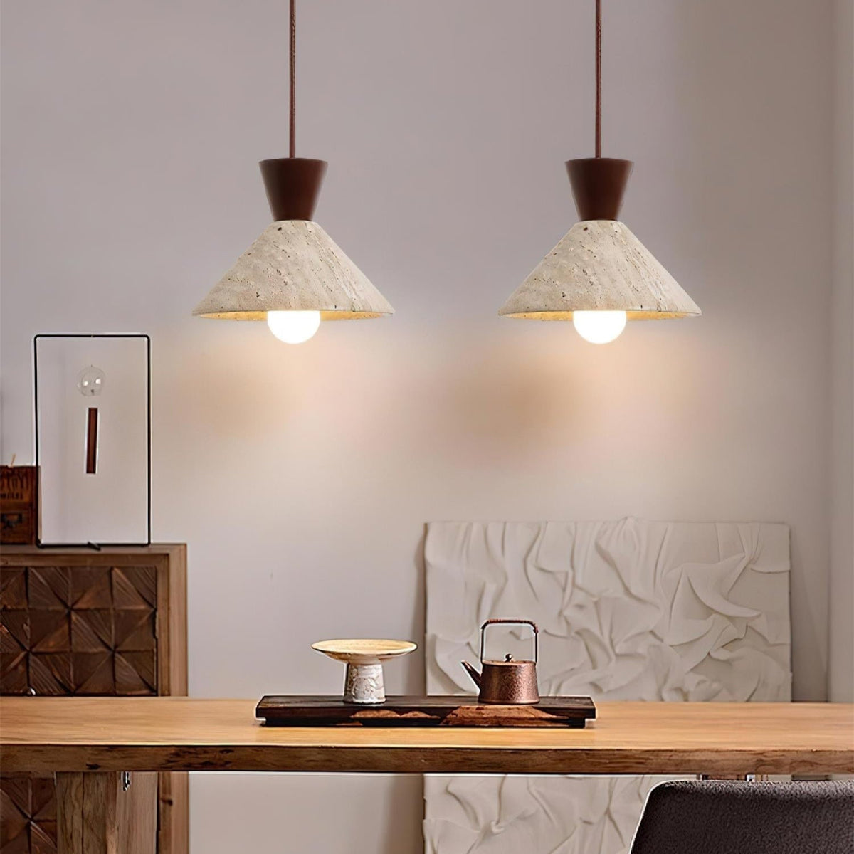 Caliva Pendant Lamp Travertine Hat Shape Natural-Neutral Decor