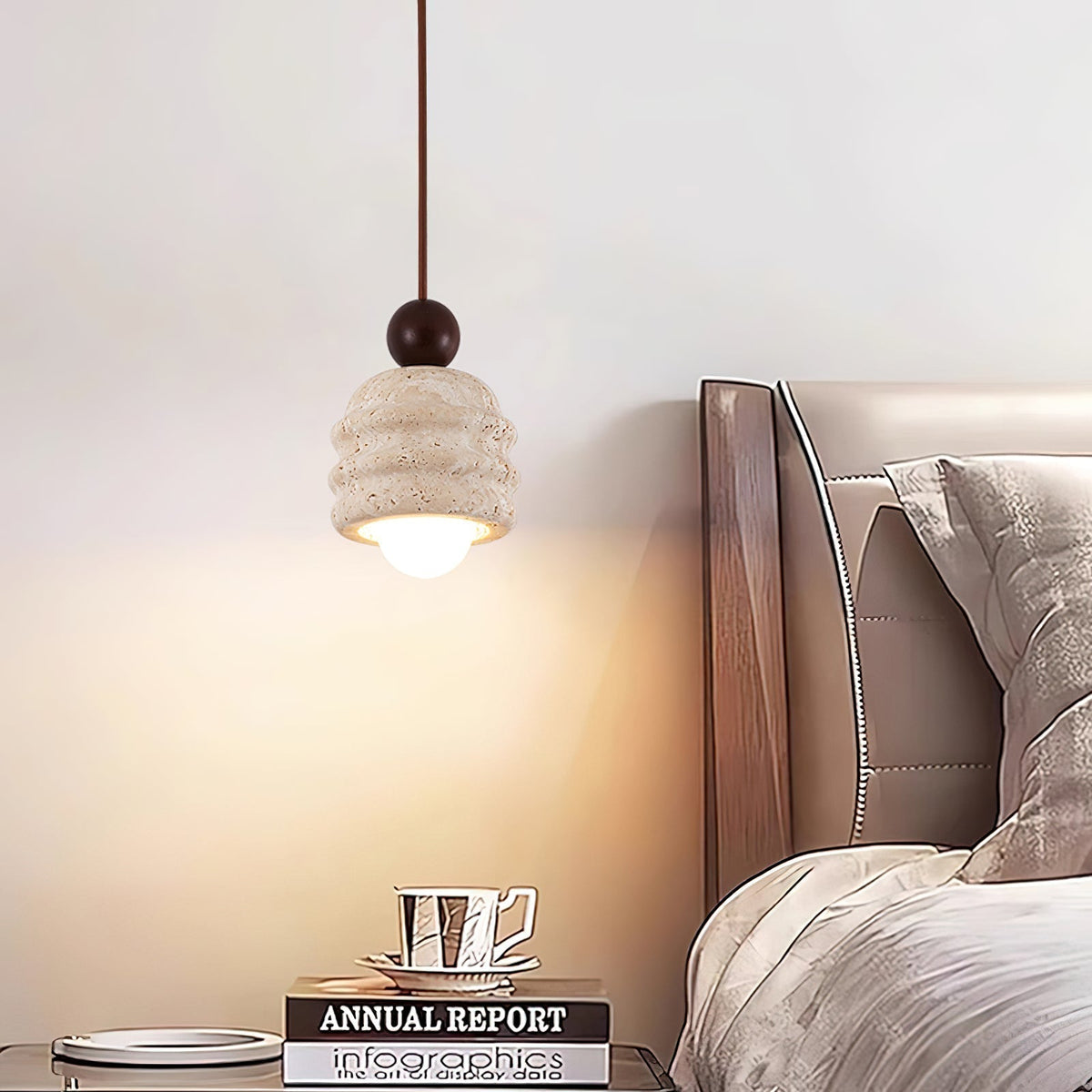 Ritta Travertine Ripple Pendant Light-Neutral Decor