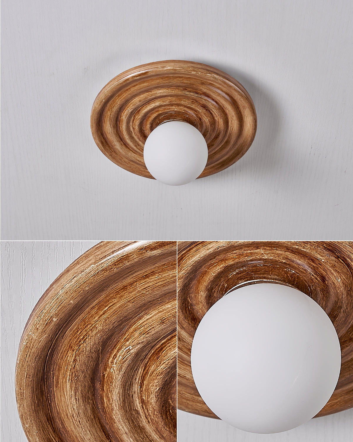 Ceiling Light Metal Body Resin Rippled Canopy Organic Minimalist-Neutral Decor