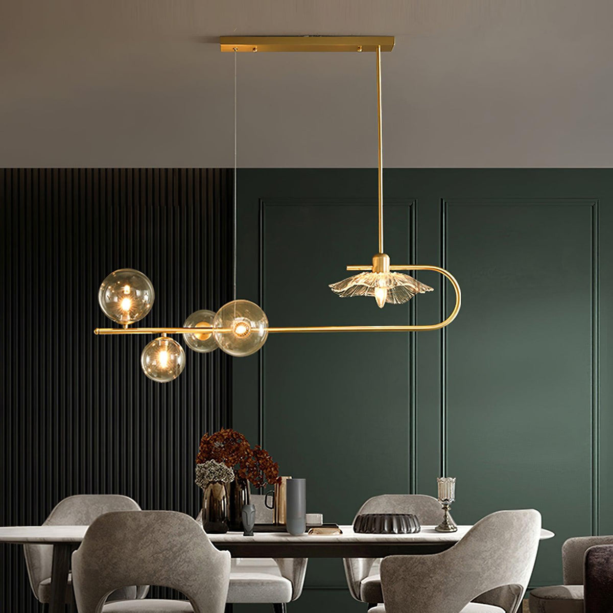 Casius Suspension en Verre Doré Laiton