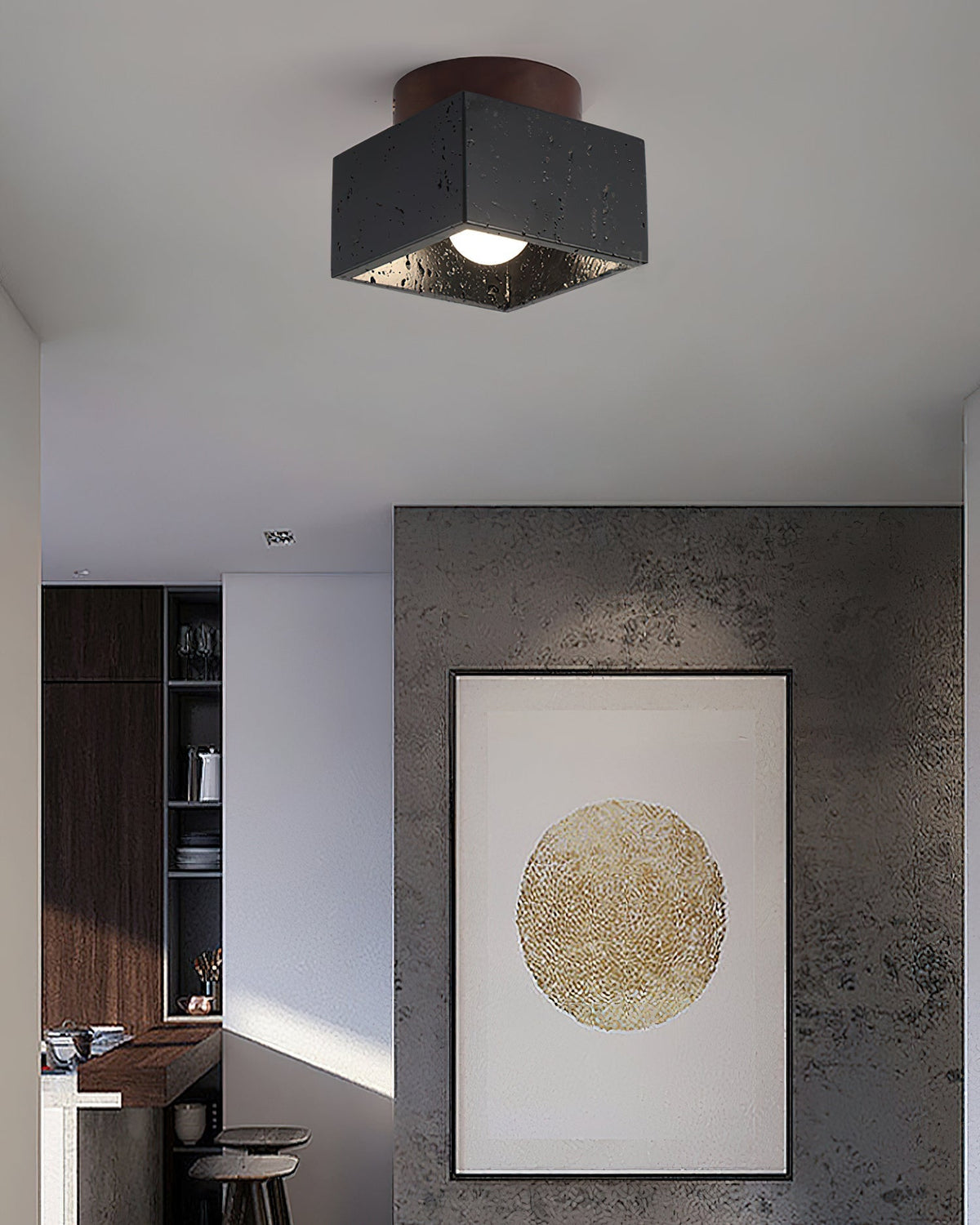 Rilon Sqaure&Round Ceiling Light Black& Yellow Travertine-Neutral Decor