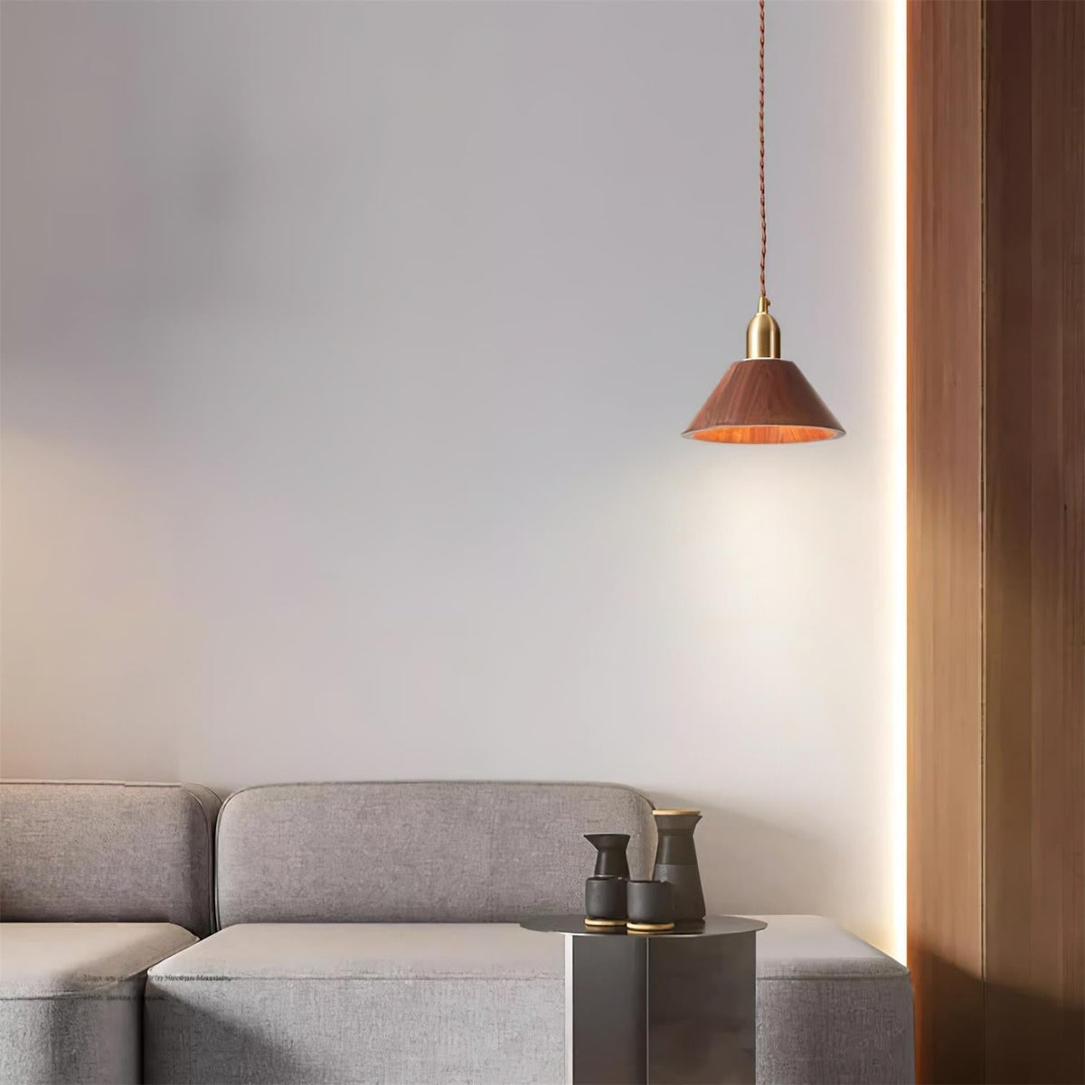 Wood Pendant Lamp Assorted Shapes in Solid Wood and Brass-Neutral Decor