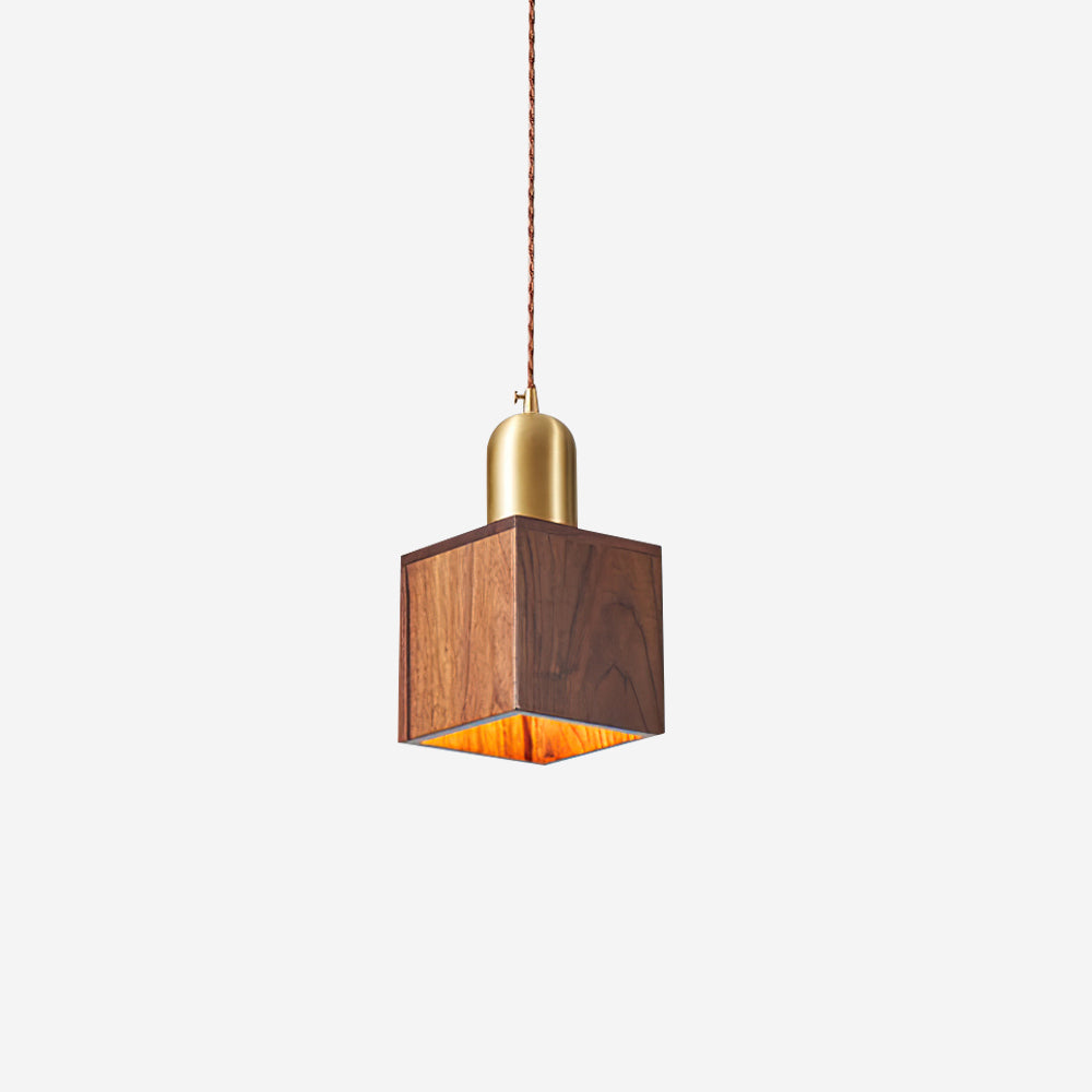 Wood Pendant Lamp Assorted Shapes in Solid Wood and Brass-Neutral Decor