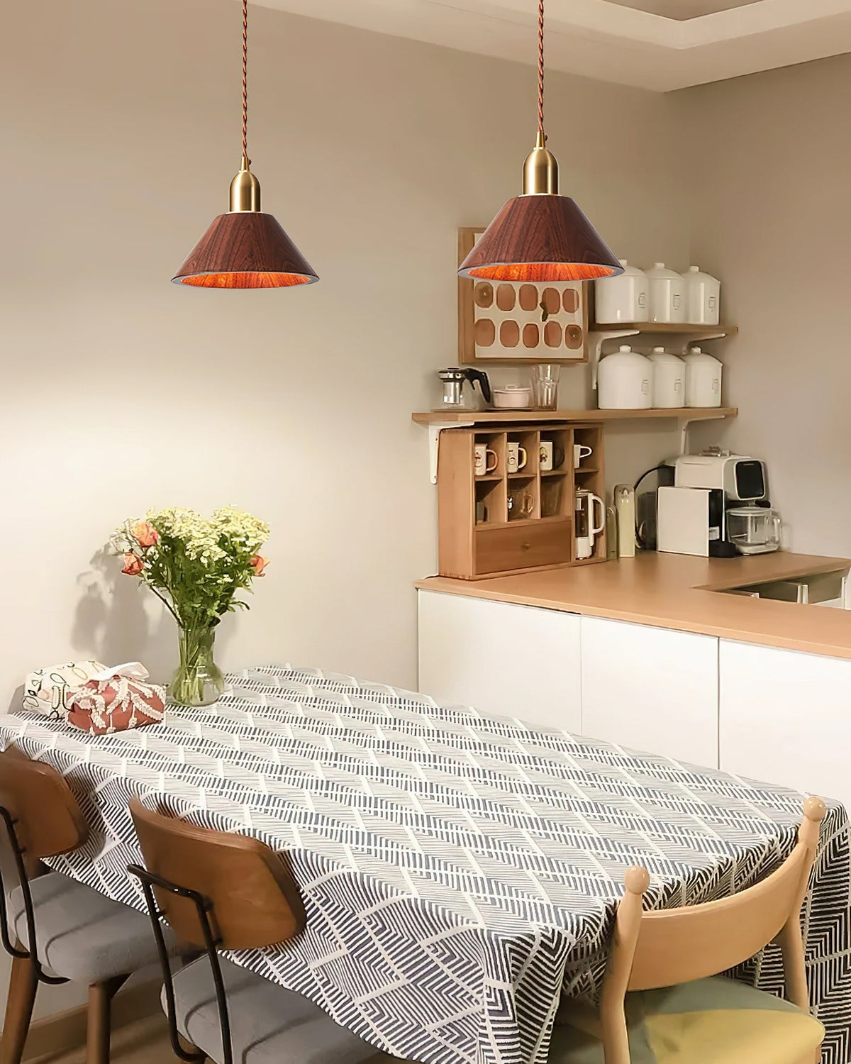Wood Pendant Lamp Assorted Shapes in Solid Wood and Brass-Neutral Decor