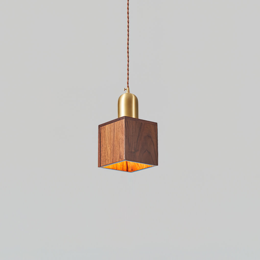 Wood Pendant Lamp Assorted Shapes in Solid Wood and Brass-Neutral Decor