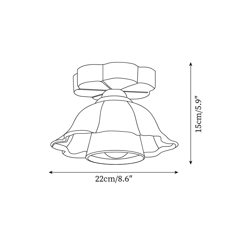 Ceiling Light Scalloped Fabric Shade Walnut Wood Canopy Vintage-Neutral Decor