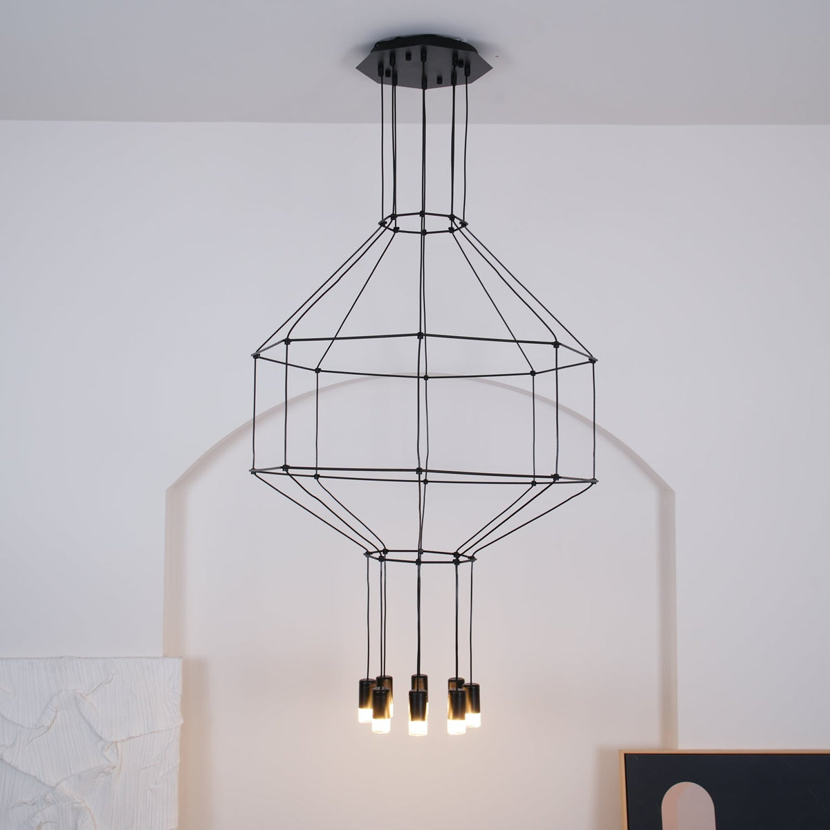 Quineira Suspension Géométrique en Fil Noir LED