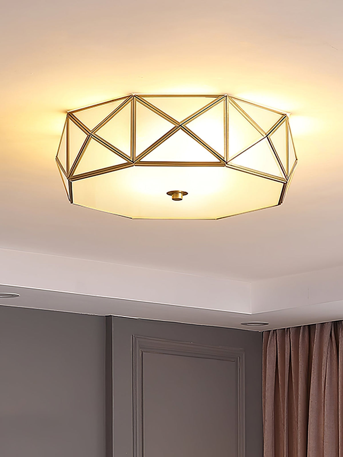 Eldeva Lampe de Plafond Géométrique en Laiton et Verre