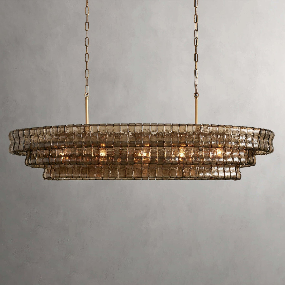 The Albano Chandelier in a clear glass finish, showing its airy quality.