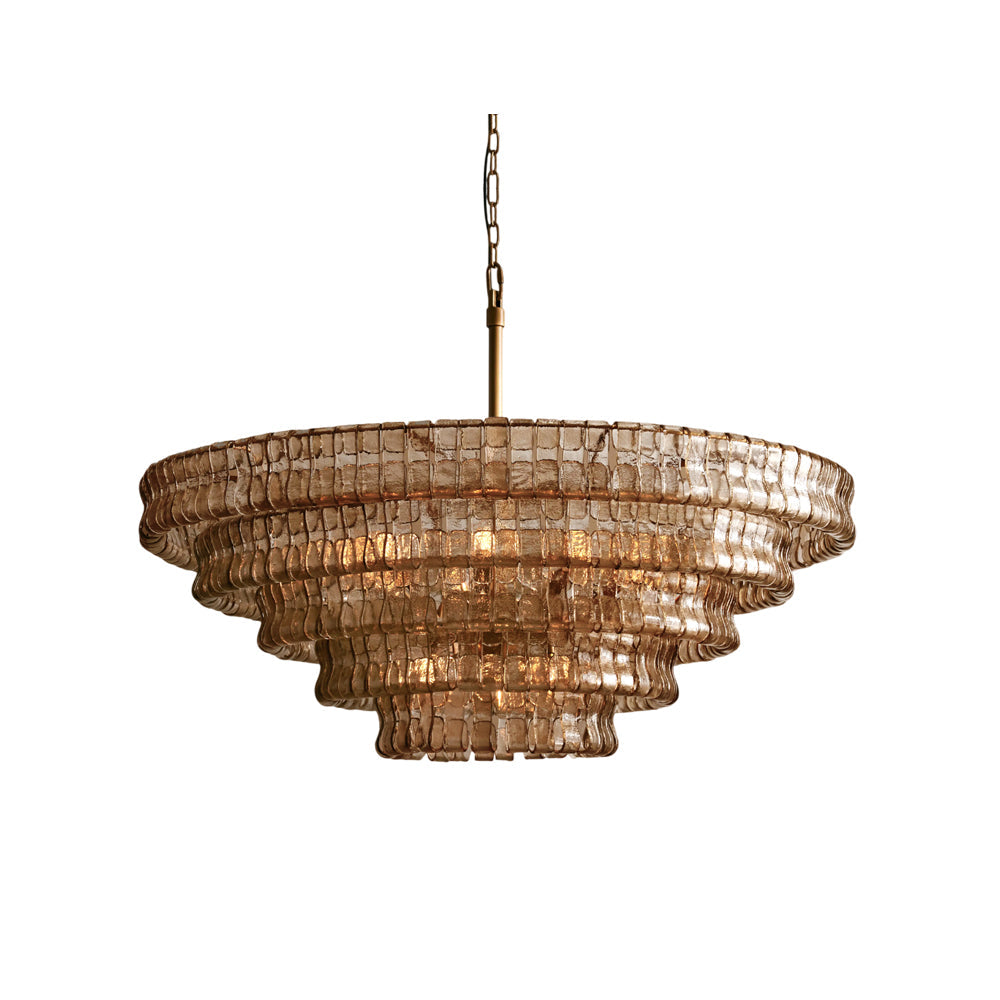Ghiaccio Round Chandelier in Gold finish, shown in a grand foyer.
