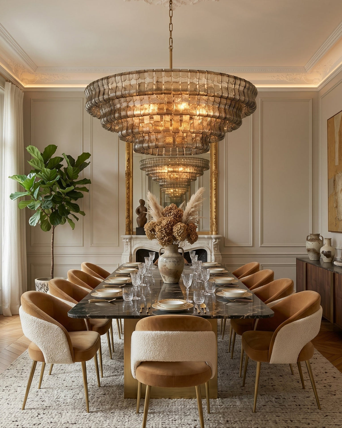 Dimensional diagram of the large 47.2-inch Ghiaccio Chandelier.